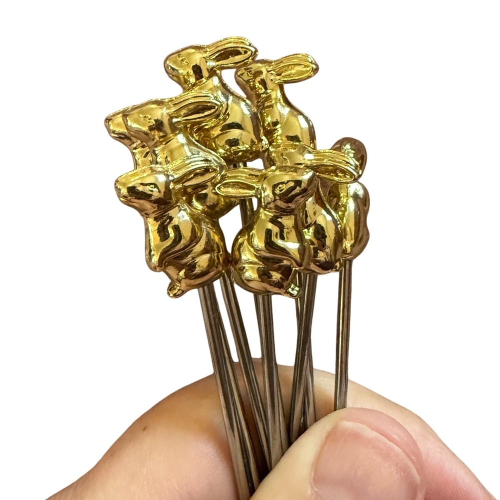 Retro Style Bunny Cocktail Picks‎ Gold Rabbit Drink Garnish Appetizer Set of 8
